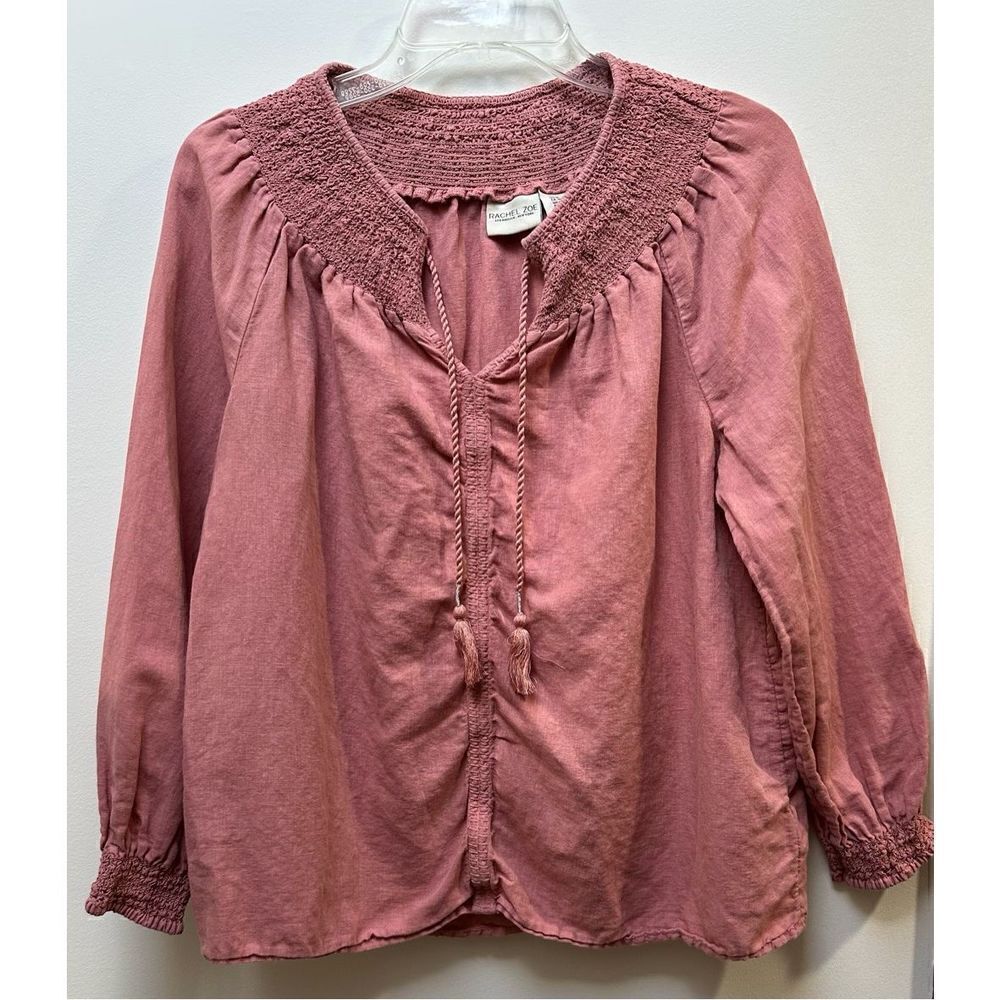 Rachel Zoe women’s pink long sleeve shirt w/ruching on neckline & wrist #26-0685